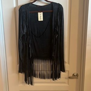 NWT Womens Black Fringe Cardigan